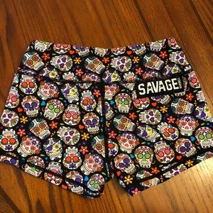 Savage Barbell Skull Booty Shorts